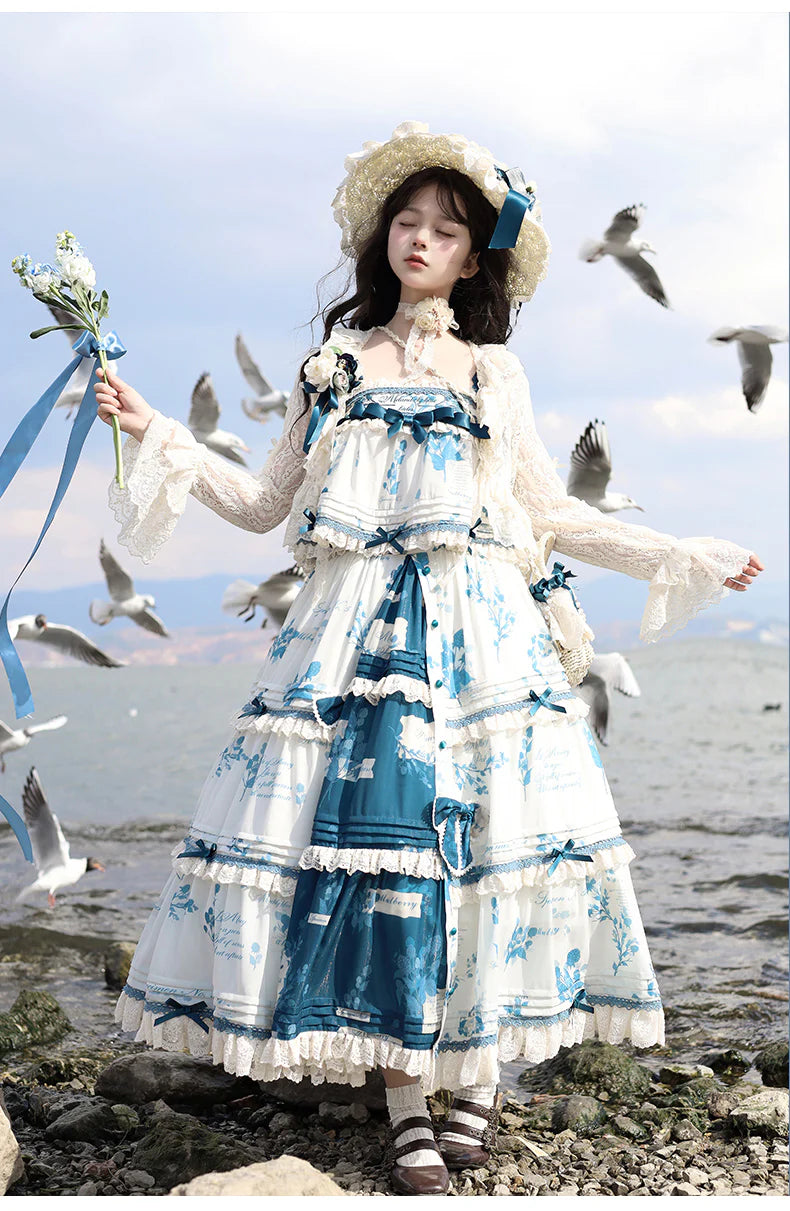 NanShengGe - Mulberry Poem - Country Lolita Printed Dress with Cardigan Set