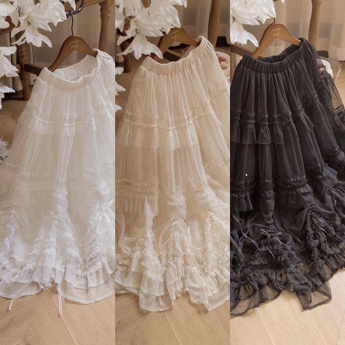 ThinkFly - Pleated Heart - Elegant Lolita Petticoat with Dotted Gauze Hem