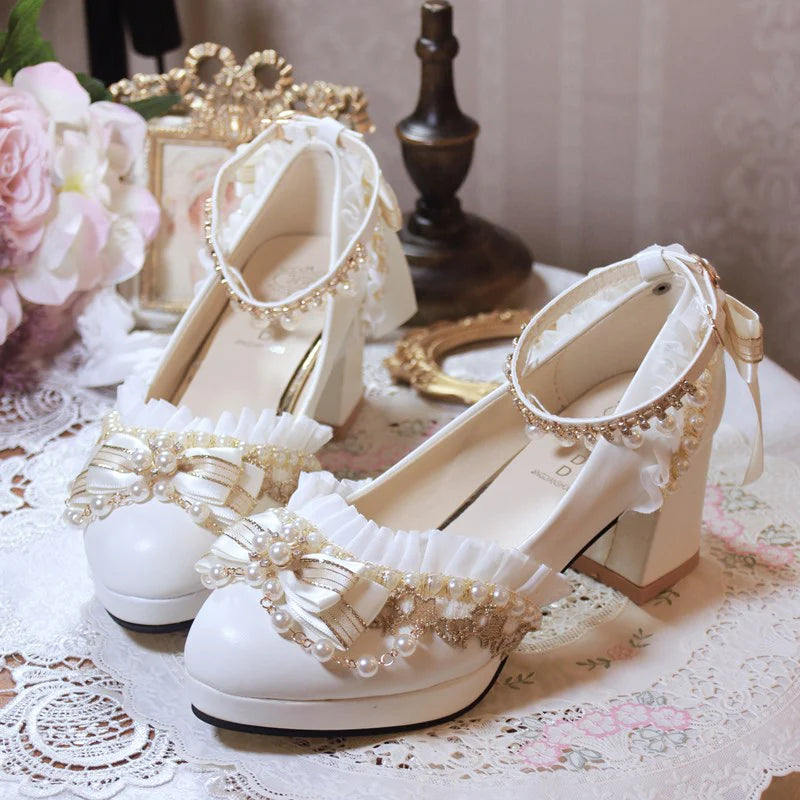 One Night - Handmade White Wedding Lolita Heel Shoes