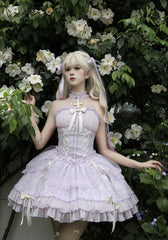Alice Girl - Cross Maiden - Gothic Lolita Purple JSK Dress With Cross Halterneck & Voile Overlay