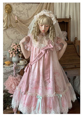 Spireme Cat - Wedding in Dream - Pink Sweet Lolita OP Dress, Detachable Corset