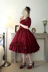 Forest Song - Elegant Lolita Solid Color Bow OP Dress Multicolors