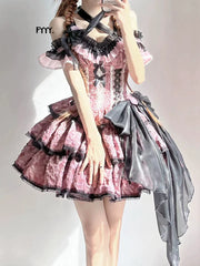 Xingweimian - Medea's Kiss - Gothic Lolita Dress Tiered Hem Pink JSK Dress Set