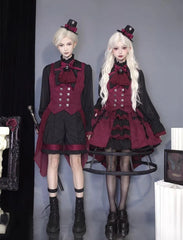 CastleToo - Evil Twins - Ouji Lolita Vest Shorts Skirt Black Red Set