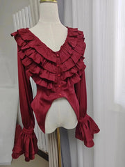 Acorn Lolita - Penetrating - Gothic Lolita Shirt with Long Sleeve and Rib Style Ruffles