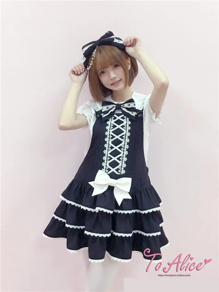 To Alice - Old School Lolita Salopette Suit Tiered Dress