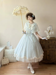 Kuma - Little Wind Chime - Elegant Lolita OP Water Blue Dress With Decorative Tulle Cape