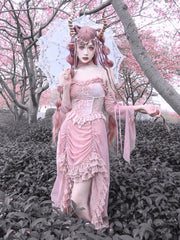 Blood Supply - Sakura Nightmare - Pink Gothic Velvet Drawstring Dress