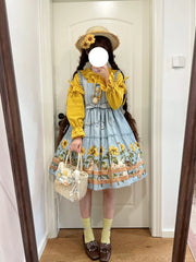 Polaris Lolita - Cat and Sunflower - Sweet Lolita JSK Cat and Sunflower Print Dress and Headdress Set