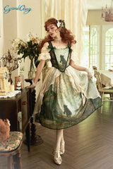 Cyan - Morning of Pine Forest - Elegant Lolita Bear Print Skirt