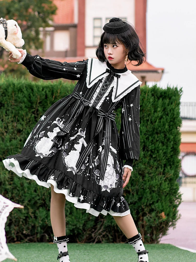Niu Niu - Plus Size Lolita OP Dress Black Long Sleeve