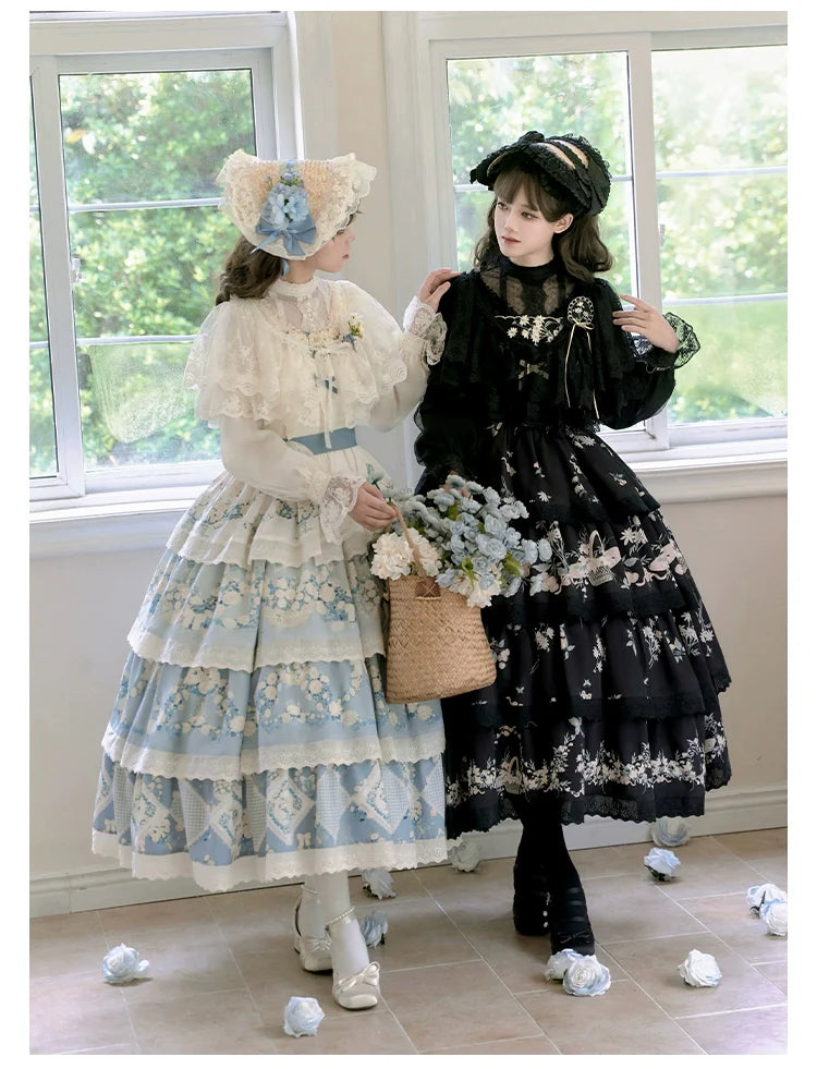 With PUJI - Letter and Poetry - Classic Lolita JSK Suit Four-tiered Twins Dress