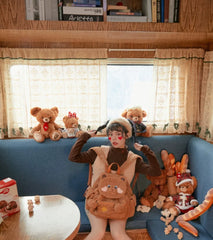 BerryQ - Chubbybear - Kawaii Lolita Plush Embroidered Brown Backpack