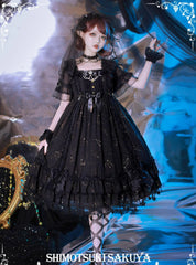 Sakuya Lolita - Whisper of Stars - Vintage Lolita OP Dress Constellation-themed Black Lolita Dress