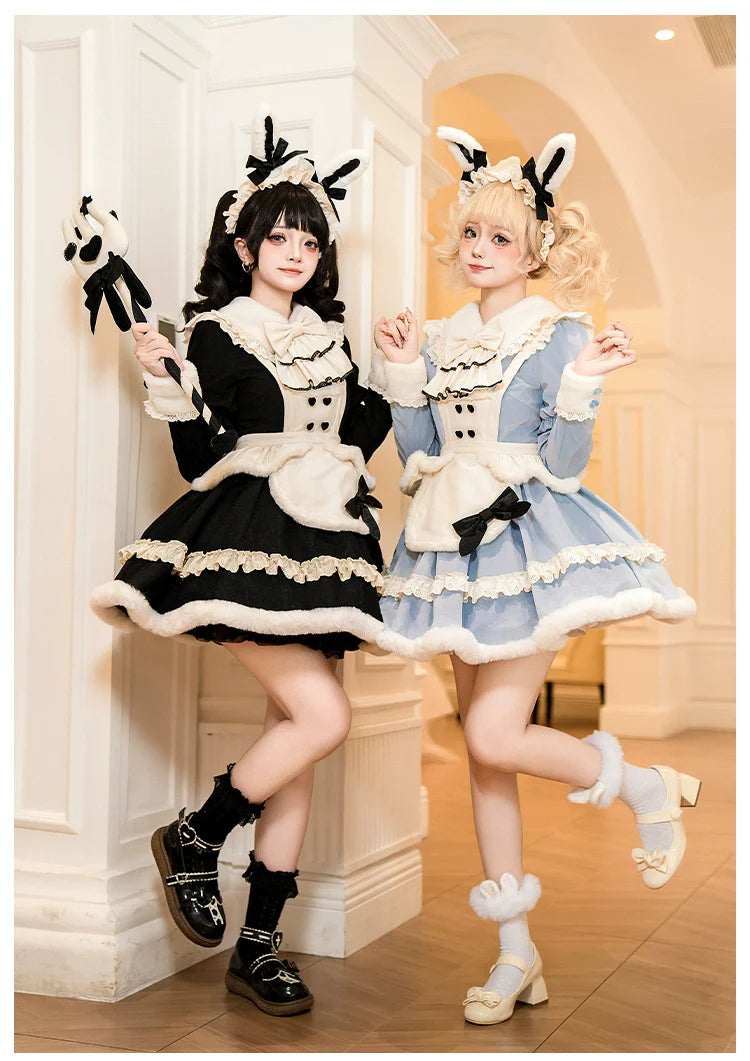 With PUJI - Rabbit&Alice - Sweet Twin Lolita OP Dress Doll Apron Dress Set