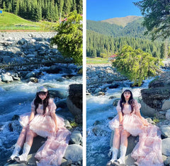 Rouroudream - Selkie - Plus Size Sweet Lolita OP Trailing Floral Princess Gown Dress