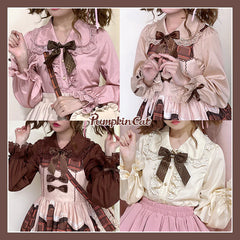 Pumpkin Cat - Chocolate Heart - Sweet Lolita Long Sleeve Blouse Multicolors