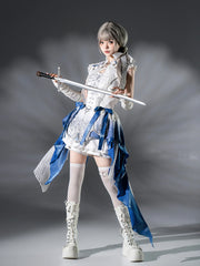 Designer's Gift - Blue Dragon Bone - Ouji Lolita Shorts Suit with Embroidery and Trailing
