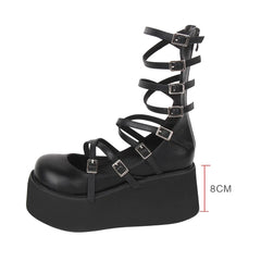 Angelic imprint - Punk Lolita High Platform Shoes With Calf-length Straps