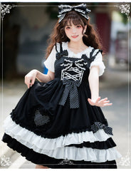Eieyomi - Sweet Heart Black Lolita Jumper Dress