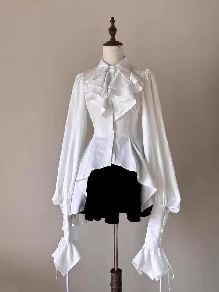 Danger Girl - The Persevering - Ouji Lolita Shirt Gothic Blouse with Mutton Sleeves