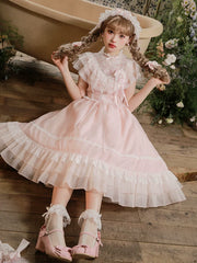 Mademoiselle Pearl - Confession under the Sakura Tree - Sweet Lolita Pink JSK and OP Dress Set