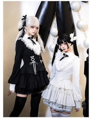 With Puji - Doki - Twin Lolita OP Black/White Goth Dress with Pocketed Shorts