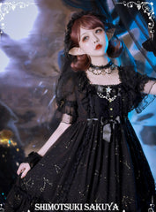 Sakuya Lolita - Whisper of Stars - Vintage Lolita OP Dress Constellation-themed Black Lolita Dress