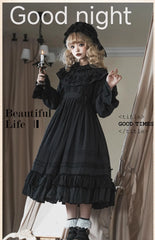 Sanshanjiu - Goodnight Black - Gothic Lolita Black OP with Round Cape Collar