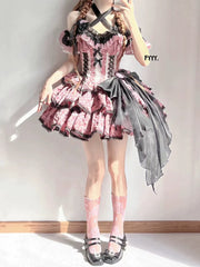 Xingweimian - Medea's Kiss - Gothic Lolita Dress Tiered Hem Pink JSK Dress Set