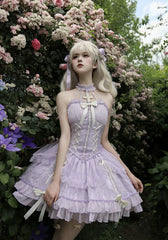 Alice Girl - Cross Maiden - Gothic Lolita Purple JSK Dress With Cross Halterneck & Voile Overlay