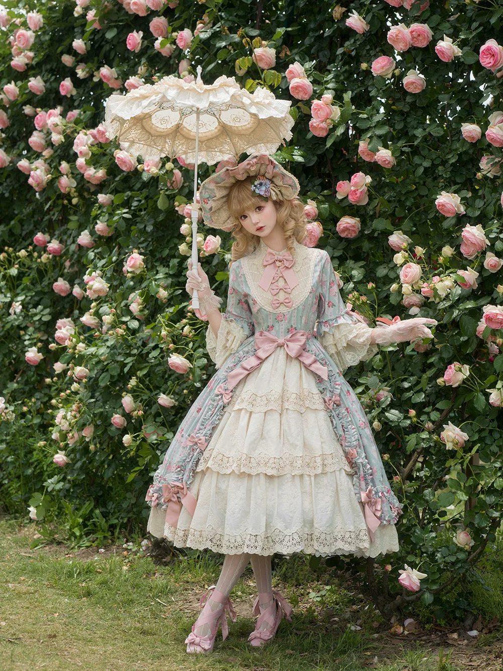 Miss Point - Lilyka Garden - Classic Lolita OP Dress Set Elegant Floral Wall Princess Sleeve