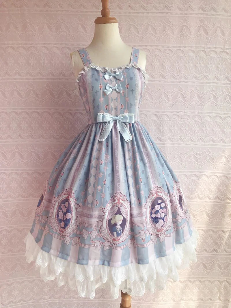 Yilia - Rose Lover Dream - Printed Bow Casual Lolita JSK