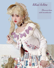 Lilizi - Little Strawberry - Sweet Lolita Cardigan Ivory Sweater with Bows