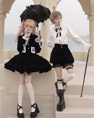 CastleToo - Erosion Heart F-Type - Ouji Lolita Suit Black Velvet Shorts and Skirt