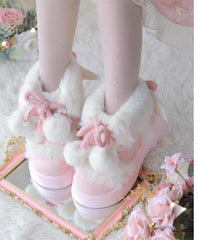 Sheep Puff - Fluffy Qubi - Winter Lolita Shoes Sweet Warm Snow Boots with Plush