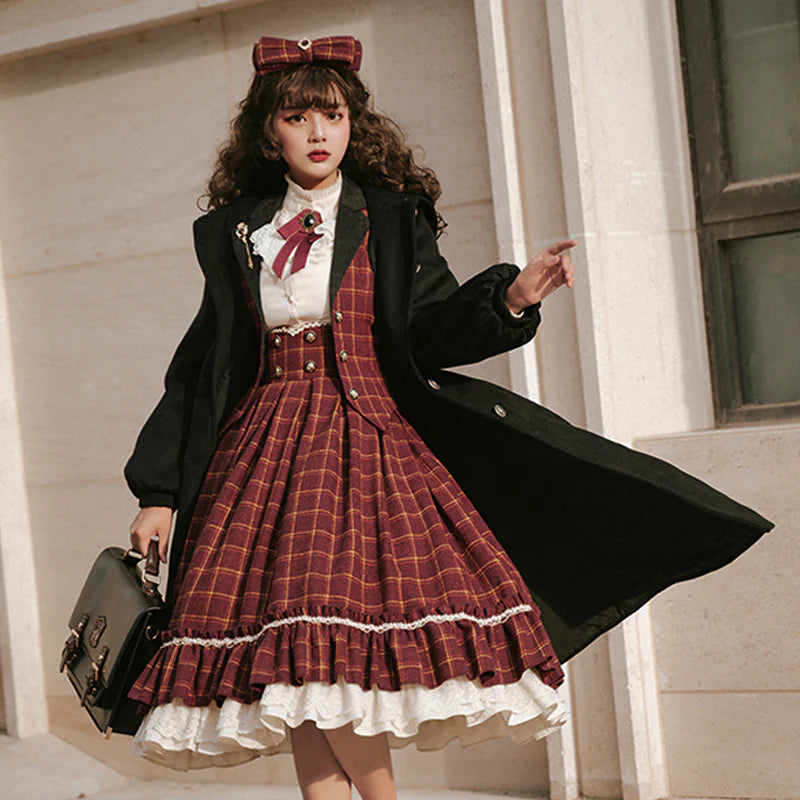 Miss Point - Rose Silhouette - Vintage Woolen Cape Hooded Long Coat