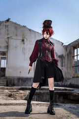Princess Chronicles - Red and Black 4.0 - Ouji Lolita Shorts Outfit Long Vest Prince Blouse