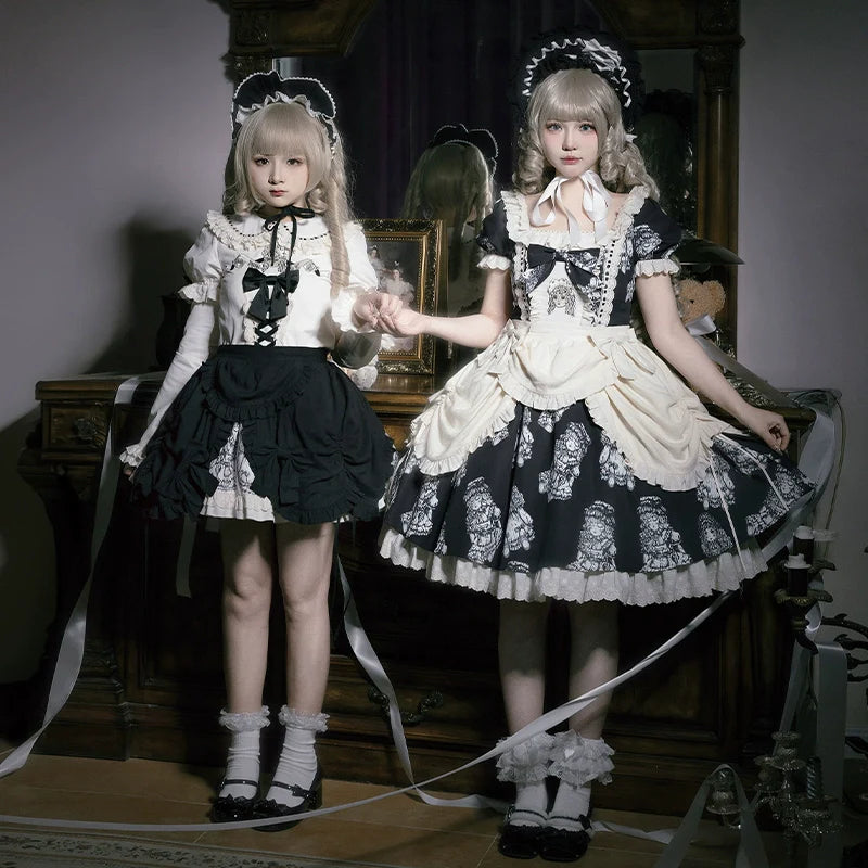 With PUJI - Doll Night - Vintage Twin Lolita OP Dress Embroidered Doll Dress