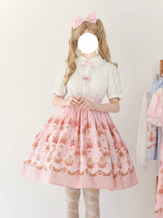 Strawberry Witch - Rose Garden Bunny - Daily Lolita Rose Bunny Printing OP JSK Dress Set