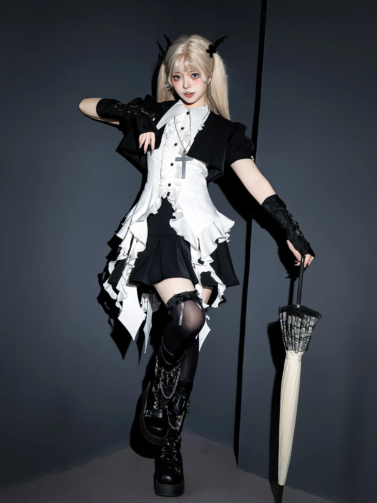 Designer's Gift - Shard Gem - Gothic Lolita Skirt Set with Sleeveless Shirt & Short Jacket