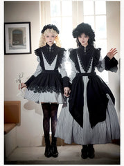 With PUJI - Nocturne SP - Striped Gothic Lolita OP Twin Lolita Dress with Apron