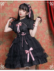 Eieyomi - Kawaii Lolita OP Dress Summer Dress Short Sleeve